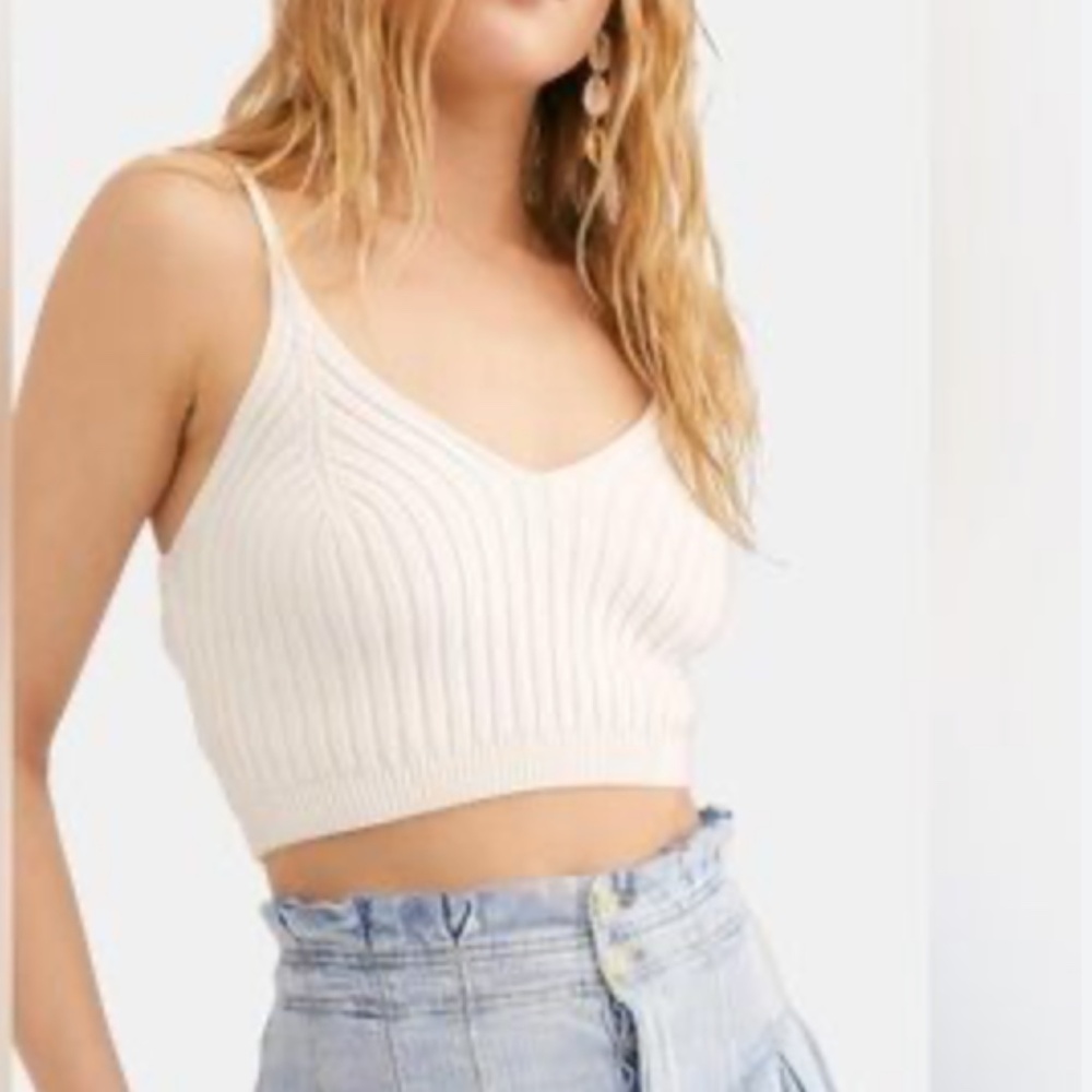 🤍 Forever 21 Cream Knit Sweater Cami Crop Top | Women’s Small | Cozy & Cute
